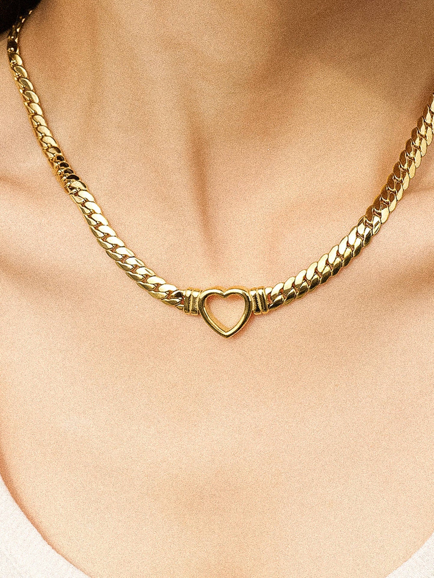 Tessa 14K Non-Tarnish Heart Snake Chain Necklace